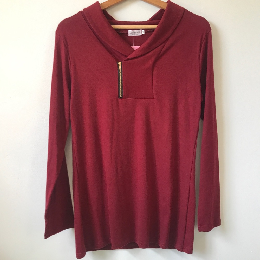 Luckymore Cowl Neck Pullover Long Sleeve Tunic Top with Zipper, Size M - Picture 15 of 16